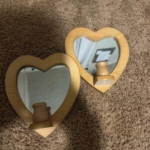 Heart-Shaped Wooden Mirrors with Candle Holders